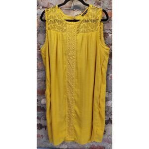 Zac & Rachel Shift Dress Womens Plus Size 1x Yellow Embroidered Sleeveless